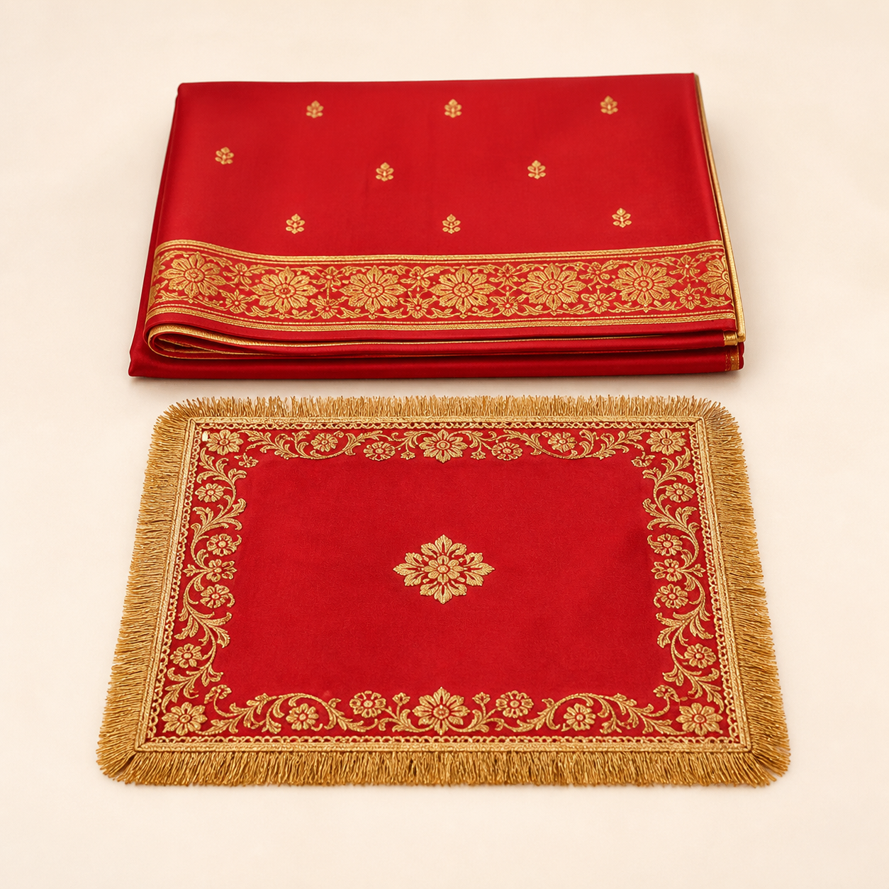 Red Puja Cloth & Asan